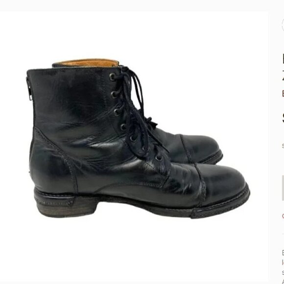 Bed Stu Dugas Laurel Black Leather Cap Toe Lace Up Rear Zip Ankle Boots Size 9.5 main image 9